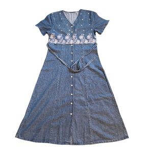 Vintage style JEAN DRESS WITH LACE FRONT SIZE SMALL